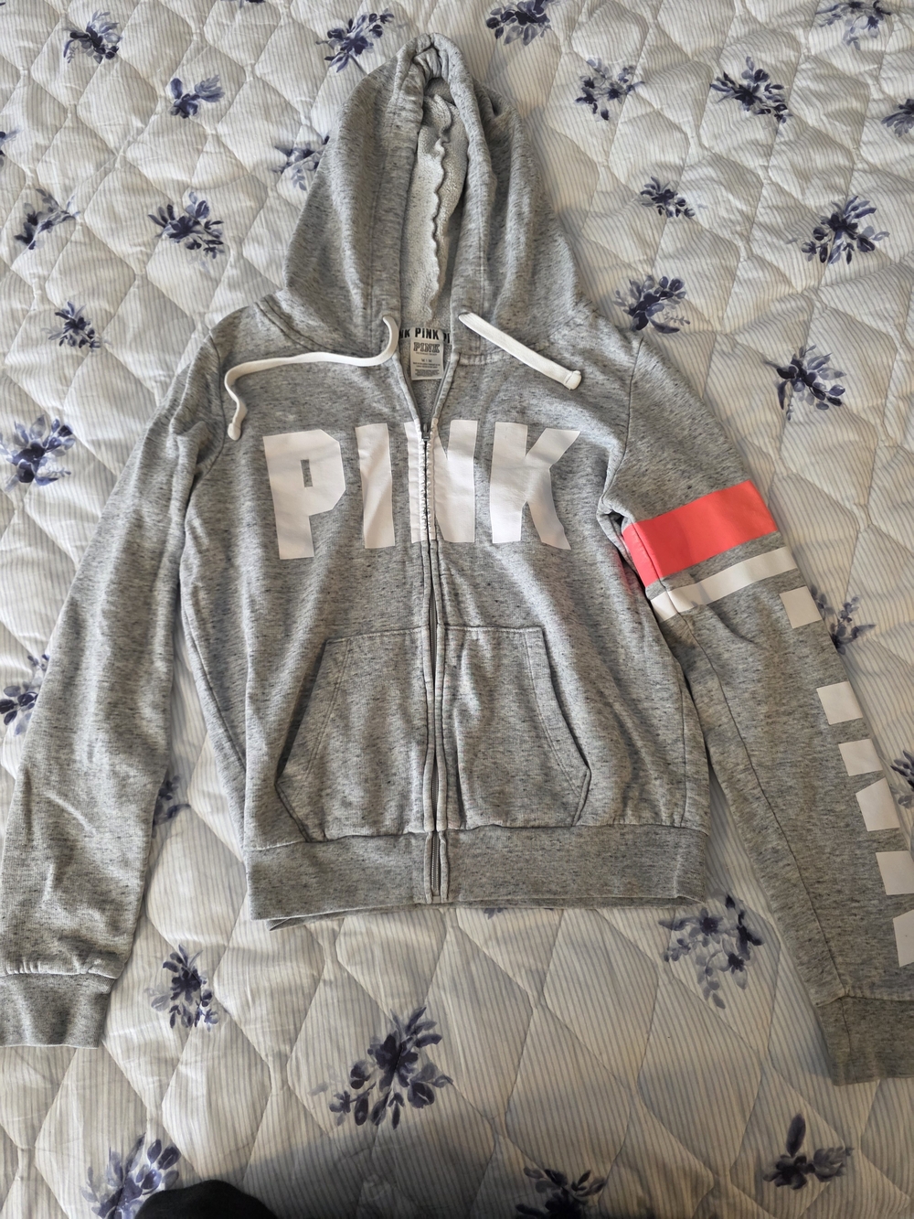 PINK Victoria's Secret Grey Zip-Up Hoodie with Pink Accent